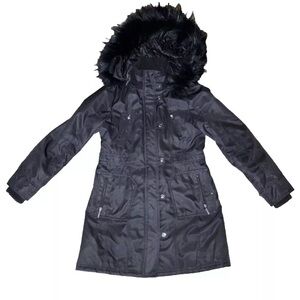 Kensie Women's Black Faux Fur Hooded Parka Winter Coat Jacket Size Medium